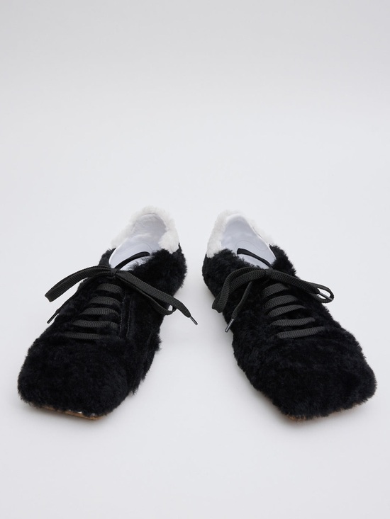 Tibi Shoes - TIBI Teddy Shearling Seth Sneaker Black White Size 36